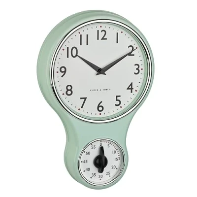 Bild av TFA Dostmann analog retro väggklocka med timer, 60,3073.20, äggklocka upp till 60 min, köksklocka, inklusive kvartsur, glaslock, vintage design, mintgrön