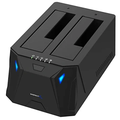 Bild av Sabret 2 fack hårddiskdockningsstation, dubbel SSD HDD 1.5 3,5 tum SATA fodral docka, externt hölje + strömadapter, offline kloning, LED indikator, verktygsfri, USB kabel ingår (EC HD2B)