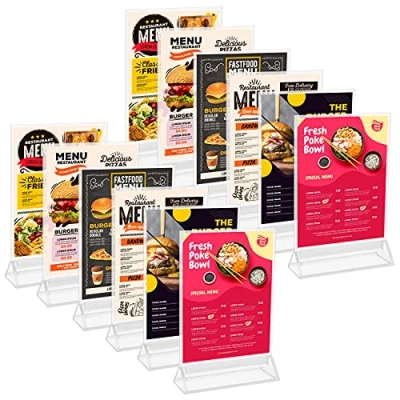 Bild av Kurtzy A6 Skylthållare (12 Pack) L11 x H19,5 cm Klara Plast Dubbelsidiga Vertikala Bordsyta Uppvisningshållare Restaurang Menykort, Bildram &amp; Annonsskylt