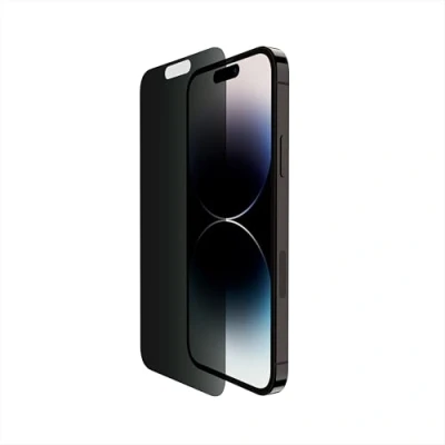 Bild av Belkin Skärmskyddet Privacy Tempered Glass för iPhone 14 Pro, yta med fingeravtrycksavstötande behandling, reptålig, och applicering utan bubblor medföljande monteringsformen
