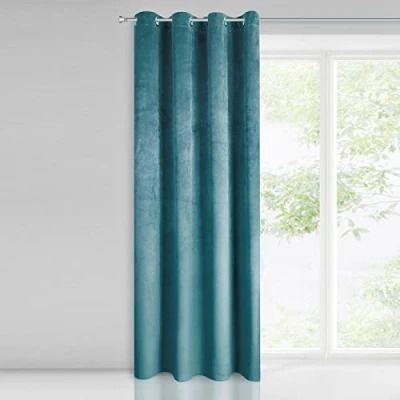 Bild av Eurofirany Pierre gardin sammet öljetter vardagsrum sovrum modern klassisk metallöljetter 1. STK 215 g/m², ljusturkos, 140 x 250 cm