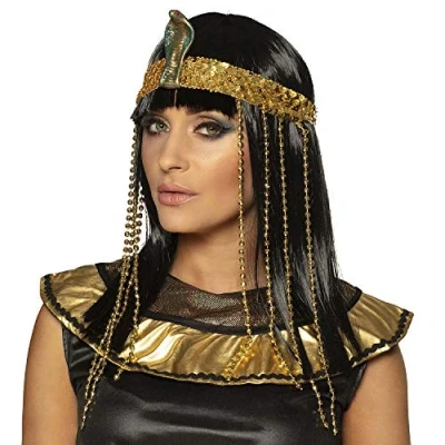 Bild av Boland egyptisk drottningperuk med pannband standardstorlek, flerfärgad perfekt för karneval, temafester och cosplay, maskeraddräkt
