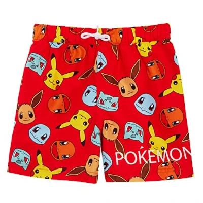 Bild av Pokemon badshorts för barn, Pikachu badbyxor med dragsko i midjan, strand och poolshorts semester, Nät, 7 8 år