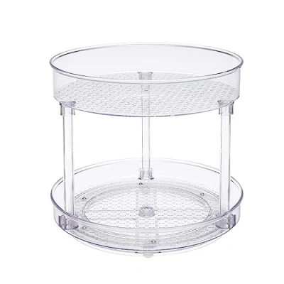 Bild av Amazon Basics Lazy Susan Roterande hylla, 2 nivåer, transparent, organizer, 22,9 cm