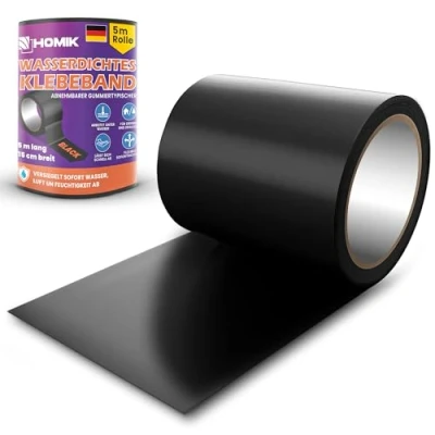 Bild av HOMIK Extremt Stark Vattentät Tejp Utomhus och Inomhus Tak Reparationstejp 15cm x 5m UV resistent Duct Tape självsvetsande Svart