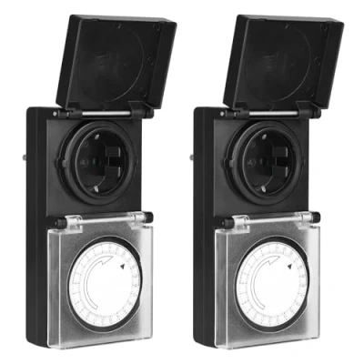 Bild av DEWENWILS Mekanisk timer utomhus, analog uttag IP44 vattentät, 15 min. Intervall, utomhus med barnsäkerhet och skyddsskydd, 16A/3680 W, 2 pack