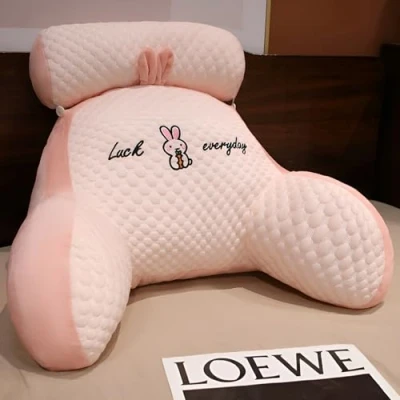 Bild av LANPEW Reading Pillow, ryggkudde med armstöd, läskudde för säng, sängfåtölj, ryggstödskudde, ryggstöd, kudde presenter läsning, arbete och lek (bönsammet rosa, 80 x 60 cm)