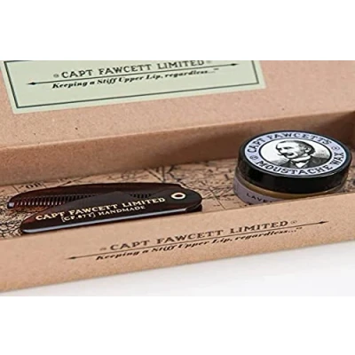 Bild av Captain Fawcett&#039;s Mustache Wax (Ylang Ylang Scent) &amp; Folding Pocket Comb (CF.87T) Presentset Tillverkat i England