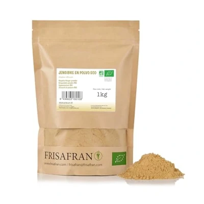 Bild av FRISAFRAN Ekologiskt ingefärspulver malet ingefära inga tillsatser Matsmältning Strömkälla naturligt Osötad torkad Ursprung Indien 1kg