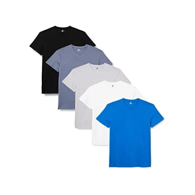 Bild av Lower East T shirt med V ringning i 100 % bomull, Herr, Vit/svart/Olympia blå/gråmelange/Folkestone Grey (5 pack), S
