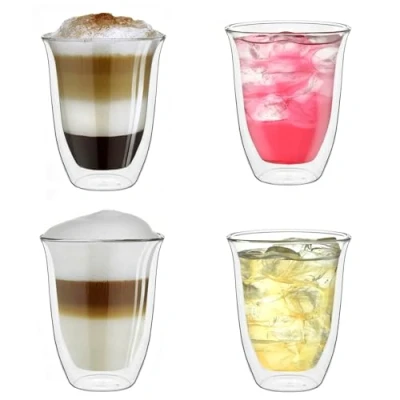 Bild av Creano dubbelväggiga glas 400 ml &quot;DG V&quot;, set om 4, stort termoglas med dubbla väggar av borosilikatglas, kaffeglas, teglas, lattglas, väggglas