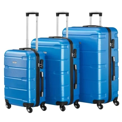 Bild av Zelsius Resväskeset, väska med hårt ABS skal kombinationslås, 4 hjul och inre skiljevägg, handbagage, set om väskor, rullväska, stor resväska, blå