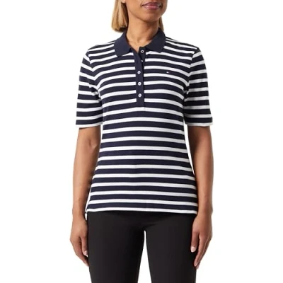 Bild av Tommy Hilfiger dam 1985 Reg Pique Stripe Polo Ss S/S pikétröjor, blå, L, Breton ökenhimmel/Ecru, L