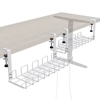 Bild av Kabelhållare för skrivbordet, klämfäst ordning på arbetsplatsen vit verktygslös 4 vägsmontering förvarar kablar och stickkontaktsträngar (2x M, rutnätsdesign, kabelorganisatör) KD Essentials