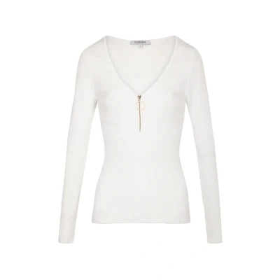 Bild av Morgan Longsleeved WITH Zipped Detail Stickad tröja, Storlek: XS, Ecru