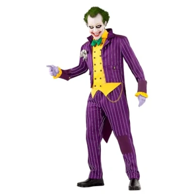 Bild av Funidelia Joker dräkt Arkham City för herr Superhjältar, DC Comics, Skurkar Maskeraddräkt vuxen och roliga tillbehör fester, karneval Halloween Storlek L Lila