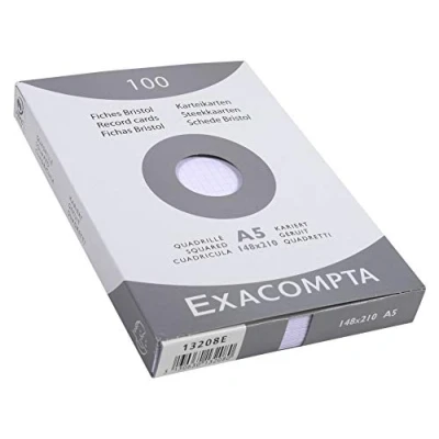 Bild av Exacompta Ref 13208E Bristol Squared Record Cards (Pack of 100) A5 in Size, 205gsm Card, Compatible with Printers Suitable for Exam Revision &amp; Notes White