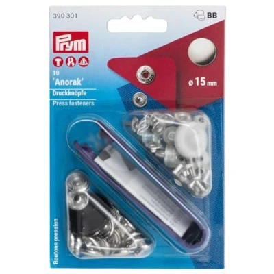 Bild av Prym Silver (15mm) Anorak Icke sew Tryck Fästelement 10 Bitar