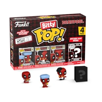 Bild av Funko Bitty POP! Deadpool Bathtime 4PKand A Surprise Mystery Mini Figure 2,2 cm (0,9 tum) Samlingsbar Stapelbar displayhylla ingår Presentidé Partyväskor Strumpa Cake Topper