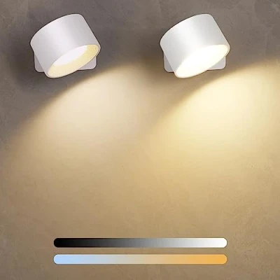 Bild av Diealles Shine LED vägglampa inomhus 2 stycken, uppladdningsbara vägglampor med 3 ljusstyrkor och färger, 360 vridbar touch kontroll batteri för sovrum kök badrum vardagsrum (vit)