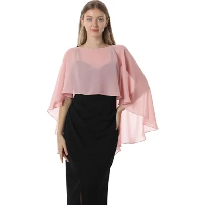 Bild av Hotshawl Capelet för kvinnor, chiffongcape, sjalar och täckplagg aftonklänning, bröllopsklänningar, Rosa guld, one size