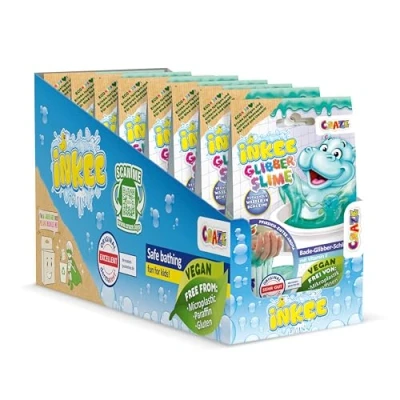 Bild av INKEE Bath slime Flodhäst 8 pack bad glibber komplett försäljningsskärm, blågrönt slimpulver med vitamin E och persikoarom, x 100 g