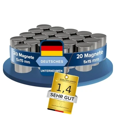 Bild av 20 x Neodym Power Magnet silver stavmagnet extra stark lång diameter 5 15 mm starka magneter supermagnet vidhäftningsförmåga ca. 1,2 kg för whiteboard, anslagstavla,