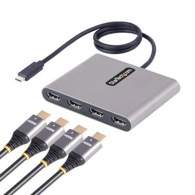 Bild av StarTech.com USB C till 4 HDMI adapter externt video och grafikkort Type Quad skärmadapter, dongel 1080p 60Hz multibildskärm videoomvandlare endast Windows (USBC2HD4)
