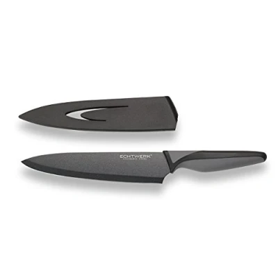 Bild av ECHTWERK Rostfritt stål kockkniv EW SS 0110 svart kökskniv, universalkniv, köttkniv, hög skärhållfasthet, bladskydd, ergonomiskt handtag BlackSteel bladlängd 20 cm
