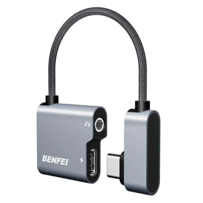 Bild av BENFEI USB C till audio 3,5 mm jackadapter med snabbladdning 60 W, kontakt kompatibel iPhone 15 Pro Max/15 Pro/15, Samsung Galaxy S24/S23/S22/S21 Ultra, iPad Pro, Pixel 8 grå