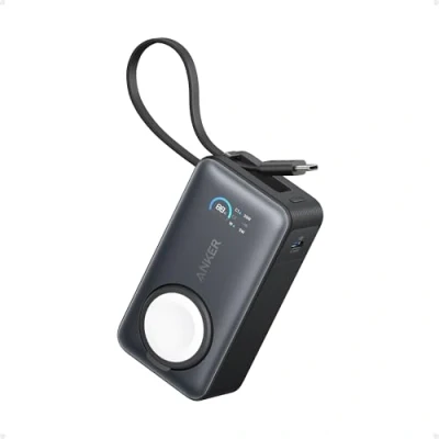 Bild av Anker MagGo powerbank för Apple Watch, officiellt certifierad, 10 000 mAh kompakt batteripaket med integrerad USB C kabel, 35W Max., iPhone 16, 15 serien, iPad, AirPods och mer