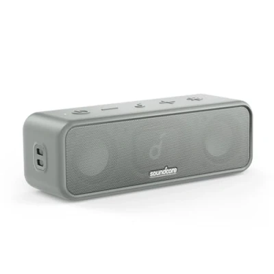 Bild av Soundcore 3 Bluetooth högtalare från Anker, med stereoljud, ljuddrivrutiner titanmembran, PartyCast, BassUp, 24 timmars batteri, IPX7 vattenskydd, anpassad EQ, för hemmet, utomhus (grå)