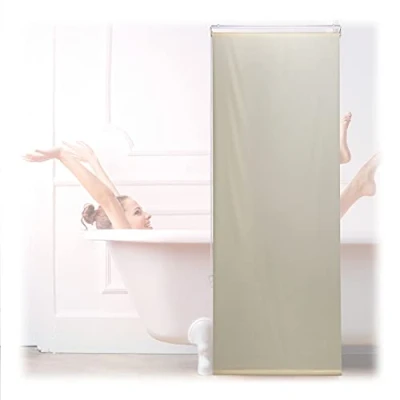 Bild av Relaxdays Duschgardin, 60 x 240 cm, kavel för dusch och badkar, tak fönster, badrumspersienn vattenavvisande, beige