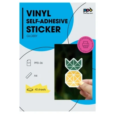 Bild av PPD A4 40 Ark Glansigt Självhäftande Vinylpapper för Bläckstråleskrivare Vit Dekal 36