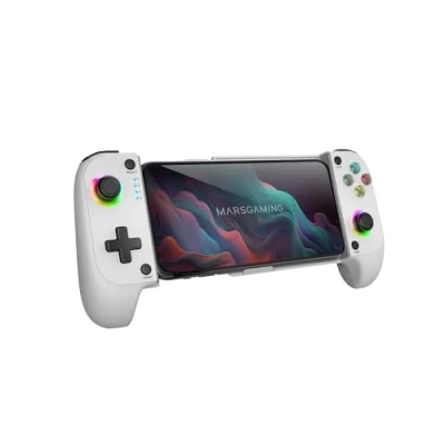 Bild av MARSGAMING MGPX, Bluetooth 5.0 Gamepad 2i1, RGB Neon, Dubbel Vibration och Turbo funktion, Stöd Smartphones Upp till 6.8&quot;, Handkontroll Kompatibel med PC, Android, iOS Konsoler, USB C, Vit