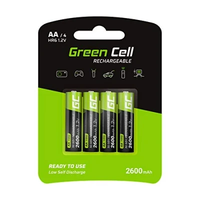 Bild av Green Cell 2 600 mAh 1,2 V 4 st. förladdade NI MH AA batterier AA/Mignon, omedelbart klar att använda, stark prestanda, låg självurladdning, laddningsbart batteri, utan minneseffekt