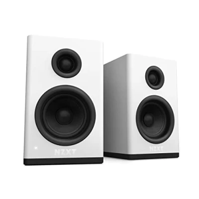 Bild av NZXT Relay PC Gaming Desktop högtalare AP SPKW2 EU Bokhylledesign 80 watt Högt dynamiskt omfång Silk Dome Tweeters Glasfiber Woofers Högkvalitativ MDF konstruktion Vit