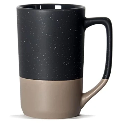 Bild av SHOWFULL 473 ml stor kaffemugg, tvåfärgskombination keramisk tekopp med stort handtag vitt fläckig för män kvinnor restaurang hem kontor varma drycker, grå
