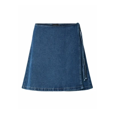 Bild av Pcfibbo Hw Wrap denim kjol Pwp, Mellanblå denim, XS