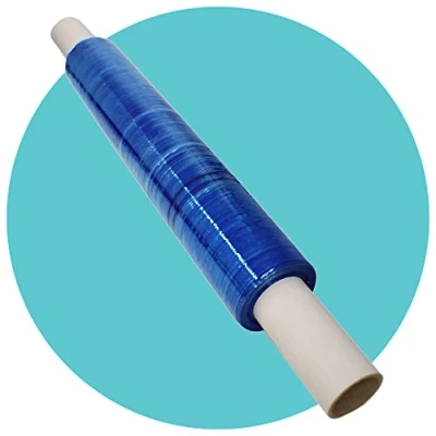 Bild av Triplast 1 rulle x 400 mm utökad kärna blå pallstretch wrap extra lång rulle, 17 mu tjock krympomslag, plastfolie förpackning för borttagning, industriell och lageranvändning