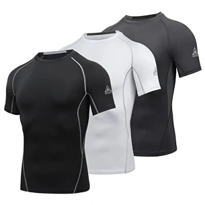Bild av AMZSPORT Herr kompressionströja kortärmade t shirts snabbtorkande gym löpning funktionella underkläder, 3 pack, svart, vit, grå S, Paket med 3: svart + vit grå, S