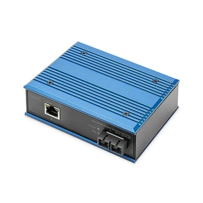 Bild av DIGITUS industriell Gigabit mediaomvandlare 1x RJ45, SC Duplex 1310nm Singlemode fiber 20 km räckvidd 10/100/1000 Mbps DIN skena monterad svart/blå