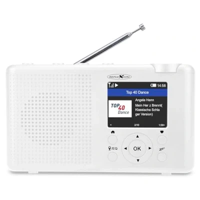 Bild av REFLEXION TRA23I/WH, bärbar internetradio med Internet FM, DAB/DAB radio (16 watt) färgdisplaydisplay, nät och batteridrift, 99 stationsminneplatser, svart