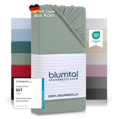 Bild av Blumtal® 80 x 160 cm Basics Jersey Påslakan 100% bomull Dubbelsängslakan Öko Tex certifierad Madrasskydd Sängkläder Sommargrön