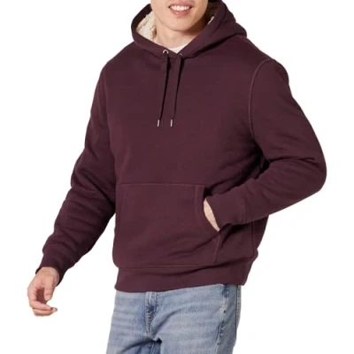 Bild av Amazon Essentials Sherpa fodrad tröja med huva för män, vinröd, Small
