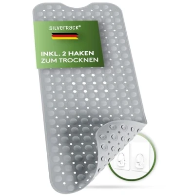 Bild av SilverRack Badkarsmatta 100 x 40 cm (grå) halkfri matta, badkar, BPA fri för barn och spädbarn, duschmatta, mögelresistent maskintvättbar badmatta