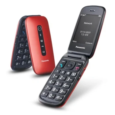 Bild av Panasonic KX TU550EXR 4G Essentials Clamshell mobiltelefon för seniorer, 1,2 MP kamera, seniortelefon med stor 2,8 tums skärm, 300 timmars standby tid, röd