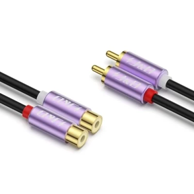 Bild av J&amp;D RCA Kabel, Guldpläterad 2 Hane till Hona Förlängningskabel Lila Kopparhölje Stereo Audio Förlängningskabel, 0,9 M