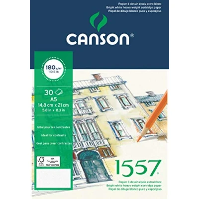 Bild av Canson A5 120 gsm lätt korn kort sida lim dyna ritpapper 180 Kallt vitt G9