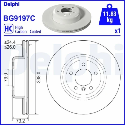 Bild av DELPHI BG9197C Disque de frein 338 26 5 ventilé revêtu à haute teneur en carbone sans roulement roue, bague ABS BMW: 1 Coupe, Cabriolet